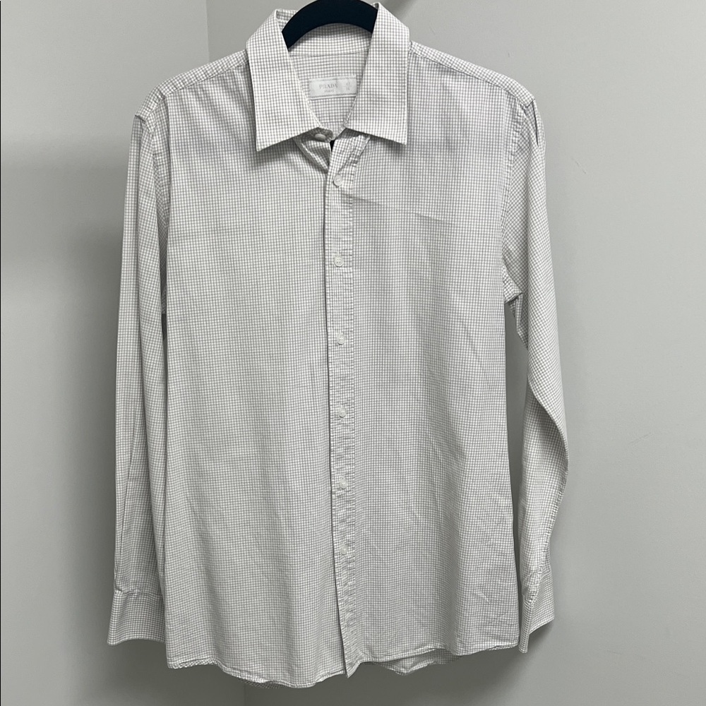 Prada Men's Subtle Checkered Dress Shirt